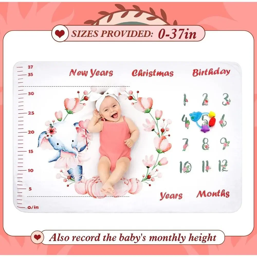 NIB Oak Leaf Baby Girl Milestone Blanket 60x40 Elephant Floral Growth Tracker